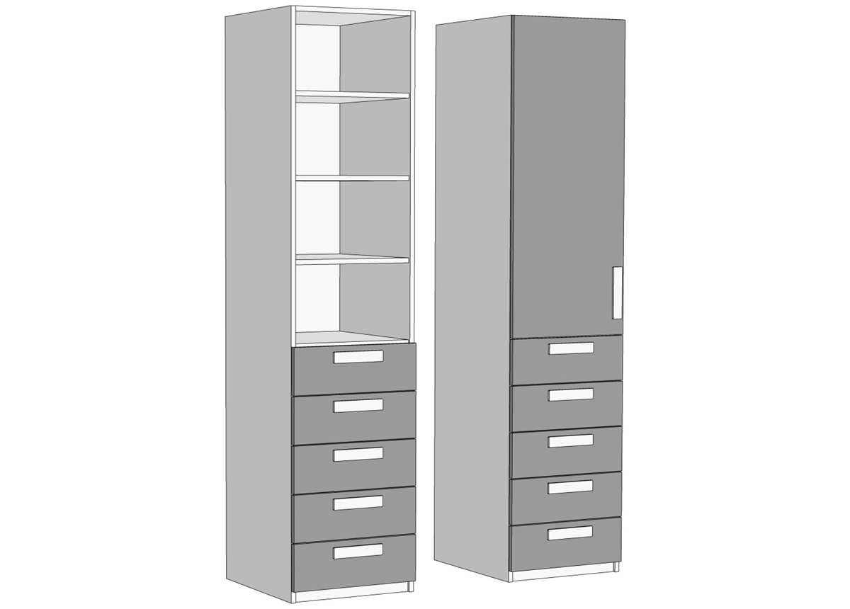 Пенал однодверный с полками 5 ящиков (схема) Fmebel