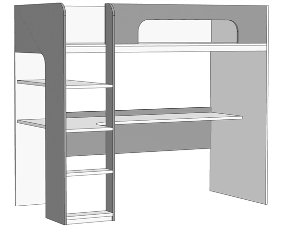 Кровать-чердак с компьютерным столом (схема) Fmebel стандарт