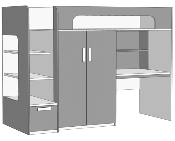 Кровать-чердак с ящиком в ступенях, компьютерный стол+шкаф (схема) Fmebel стандарт