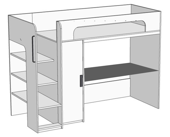 Кровать-чердак, компьютерный стол+пенал (схема) Fmebel стандарт