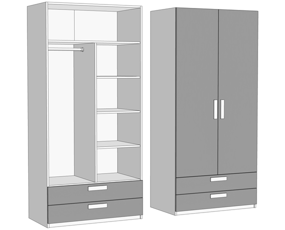 Шкаф двухдверный комбинированный с 2 ящиками (схема) Fmebel стандарт