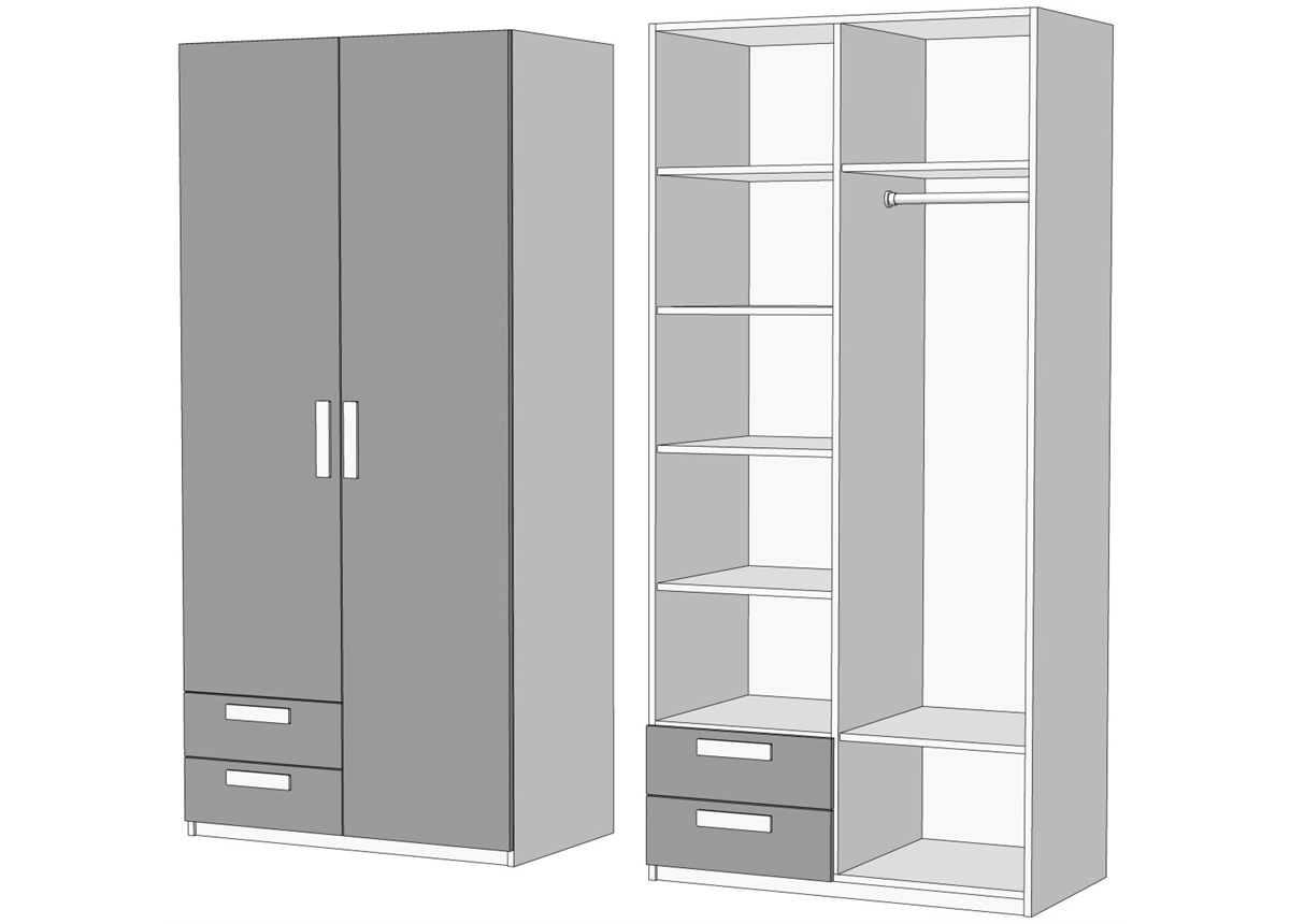 Шкаф двухдверный комбинированный с 2 ящиками 2 (схема) Fmebel