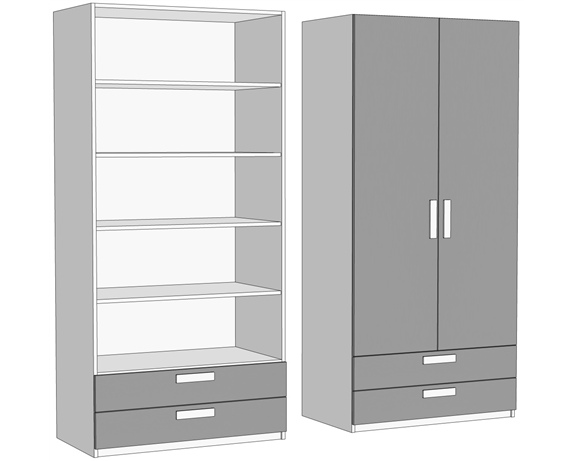 Шкаф двухдверный с полками с 2 ящиками (схема) Fmebel стандарт