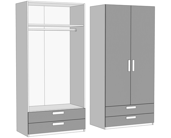Шкаф двухдверный со штангой с 2 ящиками (схема) Fmebel стандарт