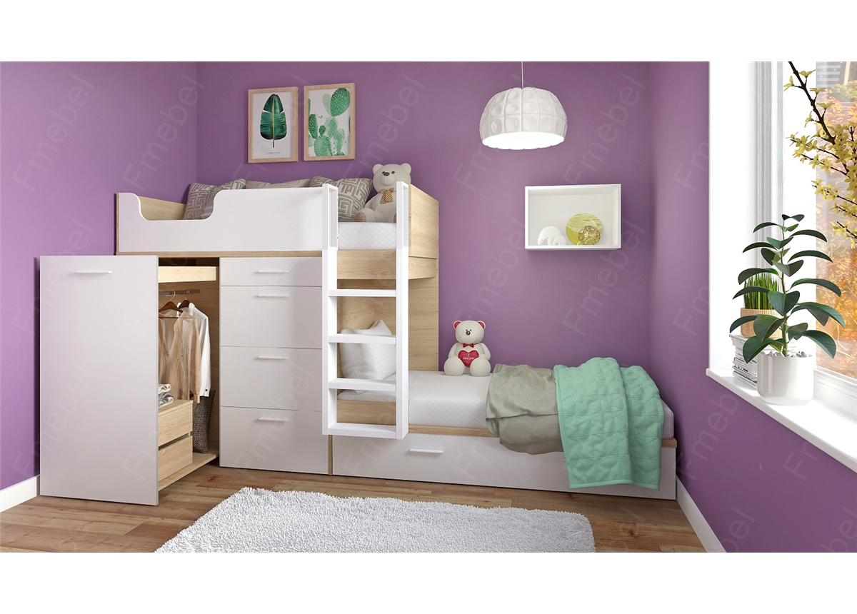 Двухъярусная кровать со шкафом Мехико Fmebel 90x200