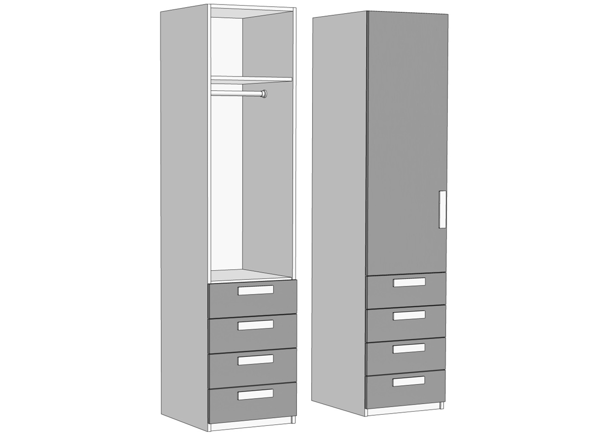 Пенал однодверный со штангой 4 ящика (схема) Fmebel люкс