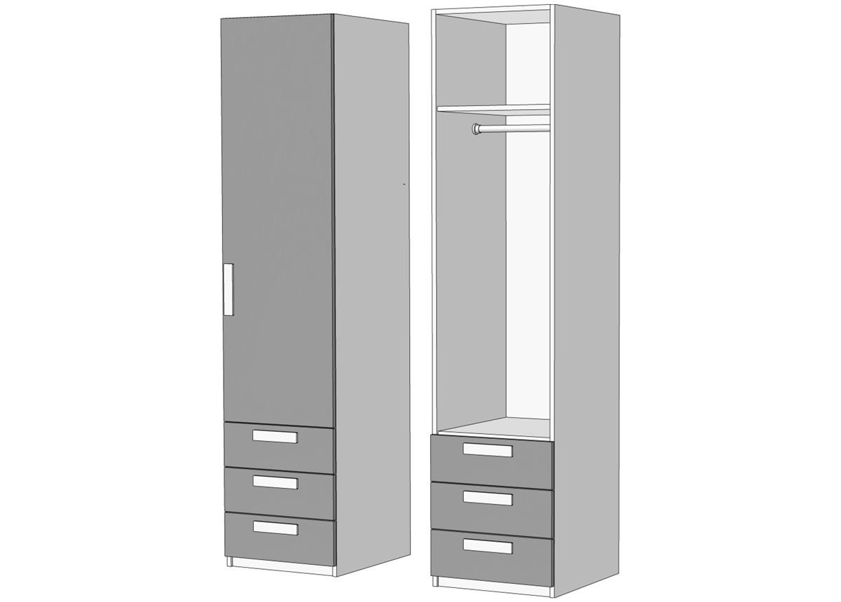 Пенал однодверный со штангой 3 ящика (схема) Fmebel элит