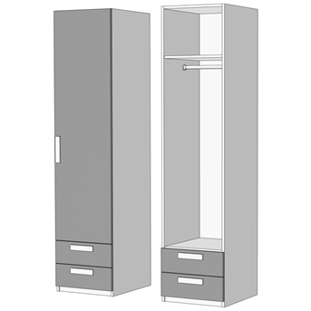 Пенал однодверный со штангой 2 ящика (схема) Fmebel элит