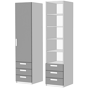 Пенал однодверный с полками 3 ящика (схема) Fmebel элит