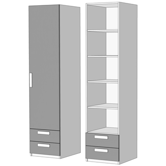 Пенал однодверный с полками 2 ящика (схема) Fmebel элит