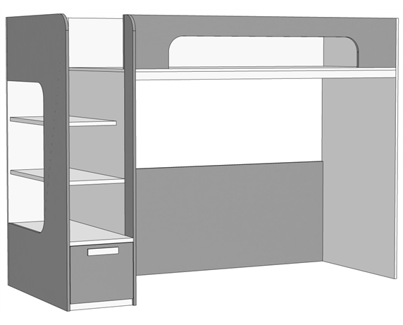 Кровать-чердак с ящиком в ступенях (схема) Fmebel элит