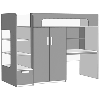 Кровать-чердак с ящиком в ступенях, компьютерный стол+шкаф (схема) Fmebel элит
