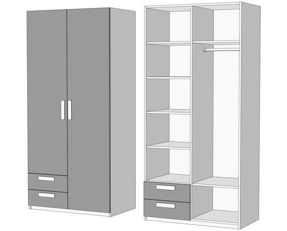 Шкаф двухдверный комбинированный с 2 ящиками 2 (схема) Fmebel люкс