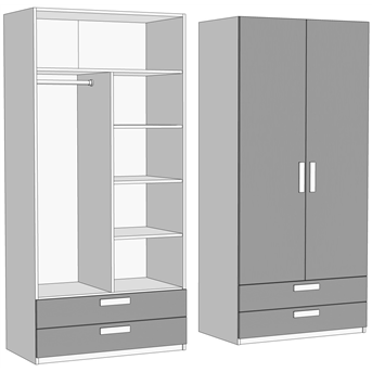 Шкаф двухдверный комбинированный с 2 ящиками (схема) Fmebel