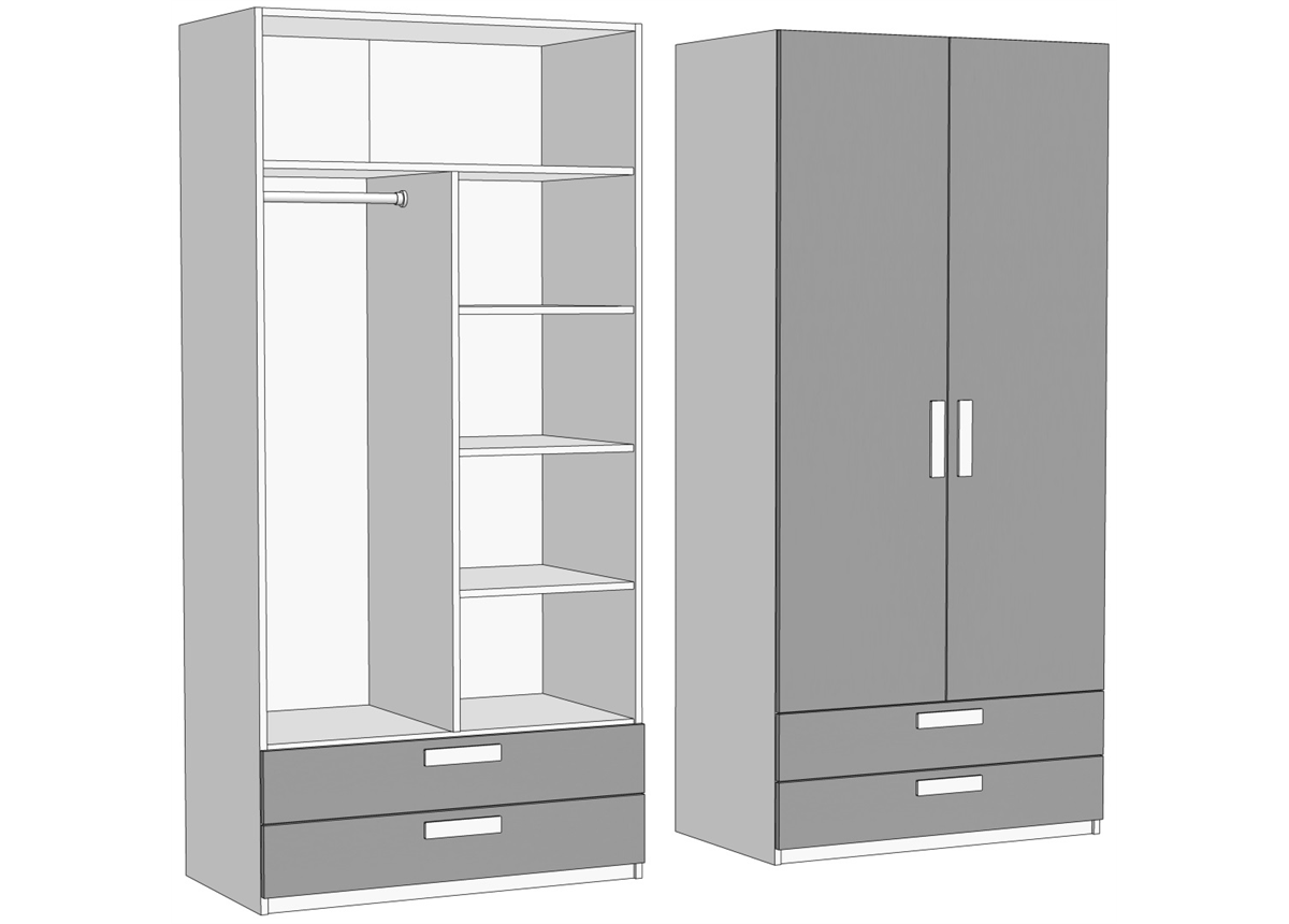 Шкаф двухдверный комбинированный с 2 ящиками (схема) Fmebel люкс