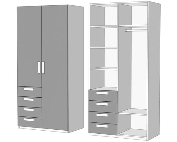 Шкаф двухдверный комбинированный с 4 ящиками (схема) Fmebel стандарт