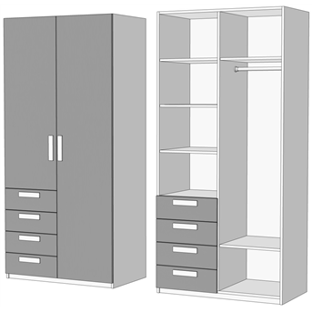 Шкаф двухдверный комбинированный с 4 ящиками (схема) Fmebel элит