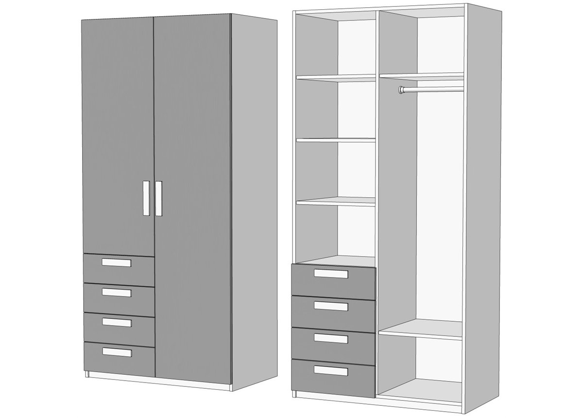 Шкаф двухдверный комбинированный с 4 ящиками (схема) Fmebel элит