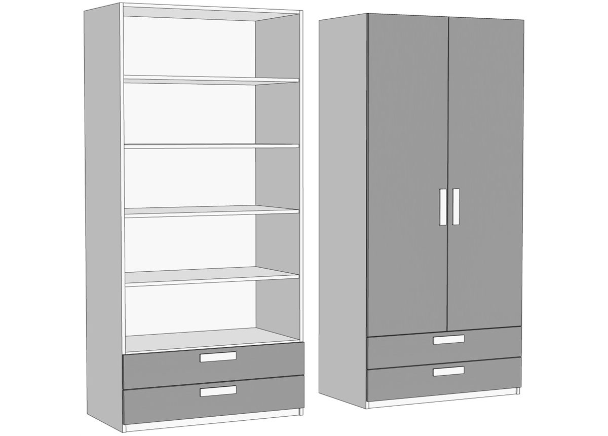 Шкаф двухдверный с полками с 2 ящиками (схема) Fmebel элит