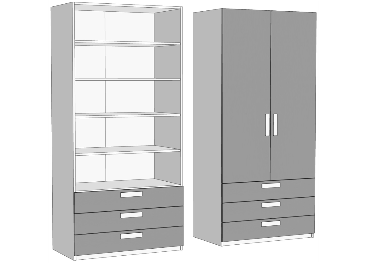 Шкаф двухдверный с полками с 3 ящиками (схема) Fmebel люкс