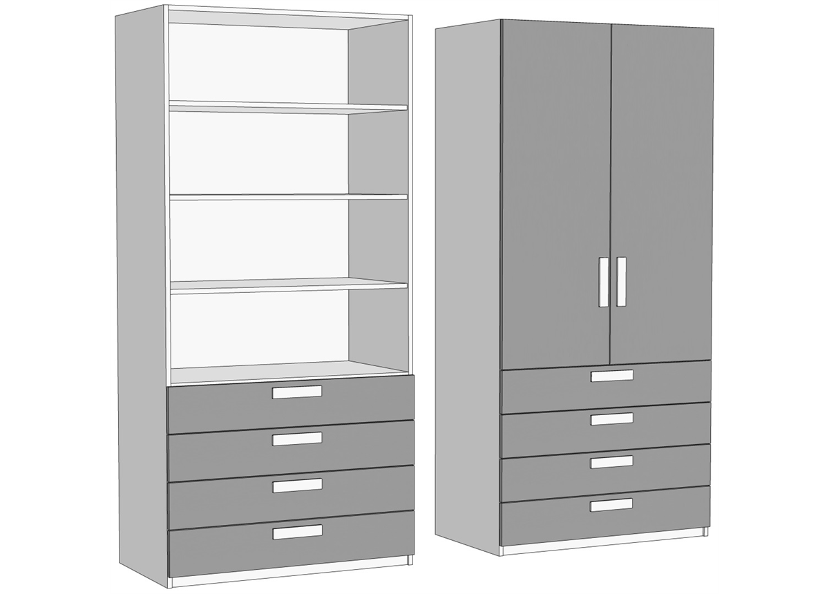 Шкаф двухдверный с полками с 4 ящиками (схема) Fmebel элит