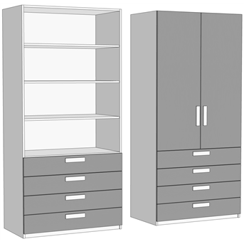 Шкаф двухдверный с полками с 4 ящиками (схема) Fmebel