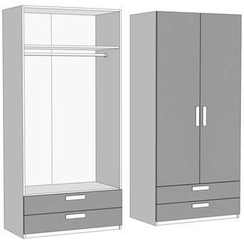 Шкаф двухдверный со штангой с 2 ящиками (схема) Fmebel