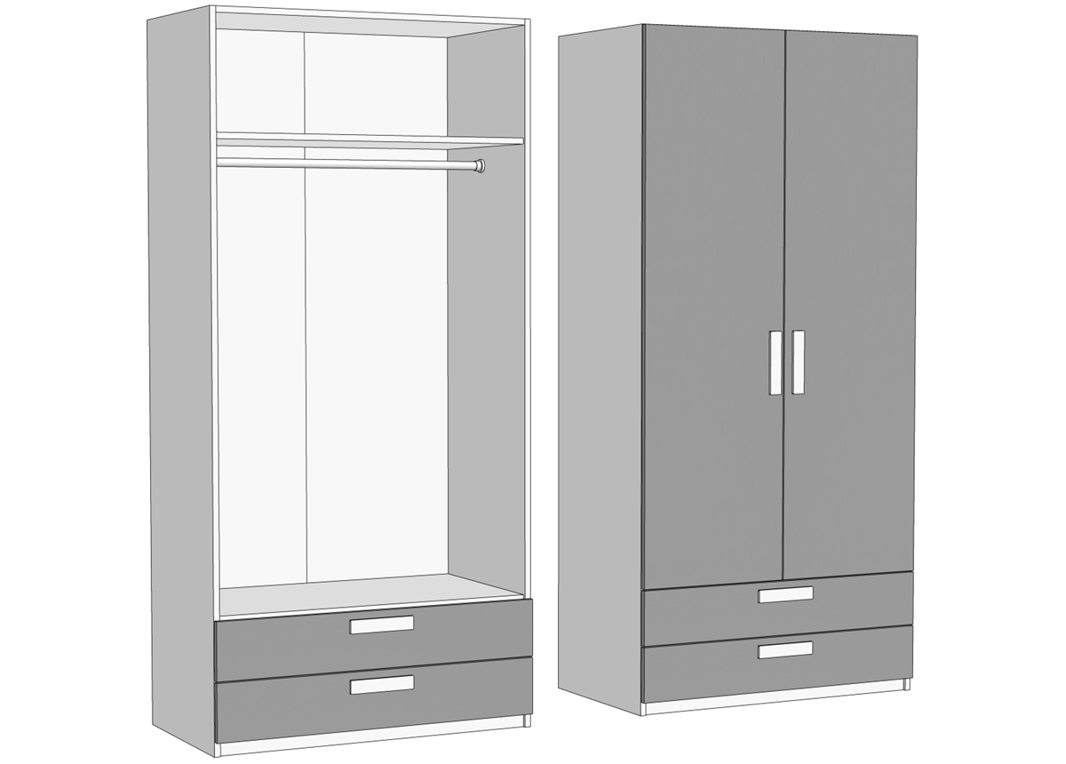 Шкаф двухдверный со штангой с 2 ящиками (схема) Fmebel люкс