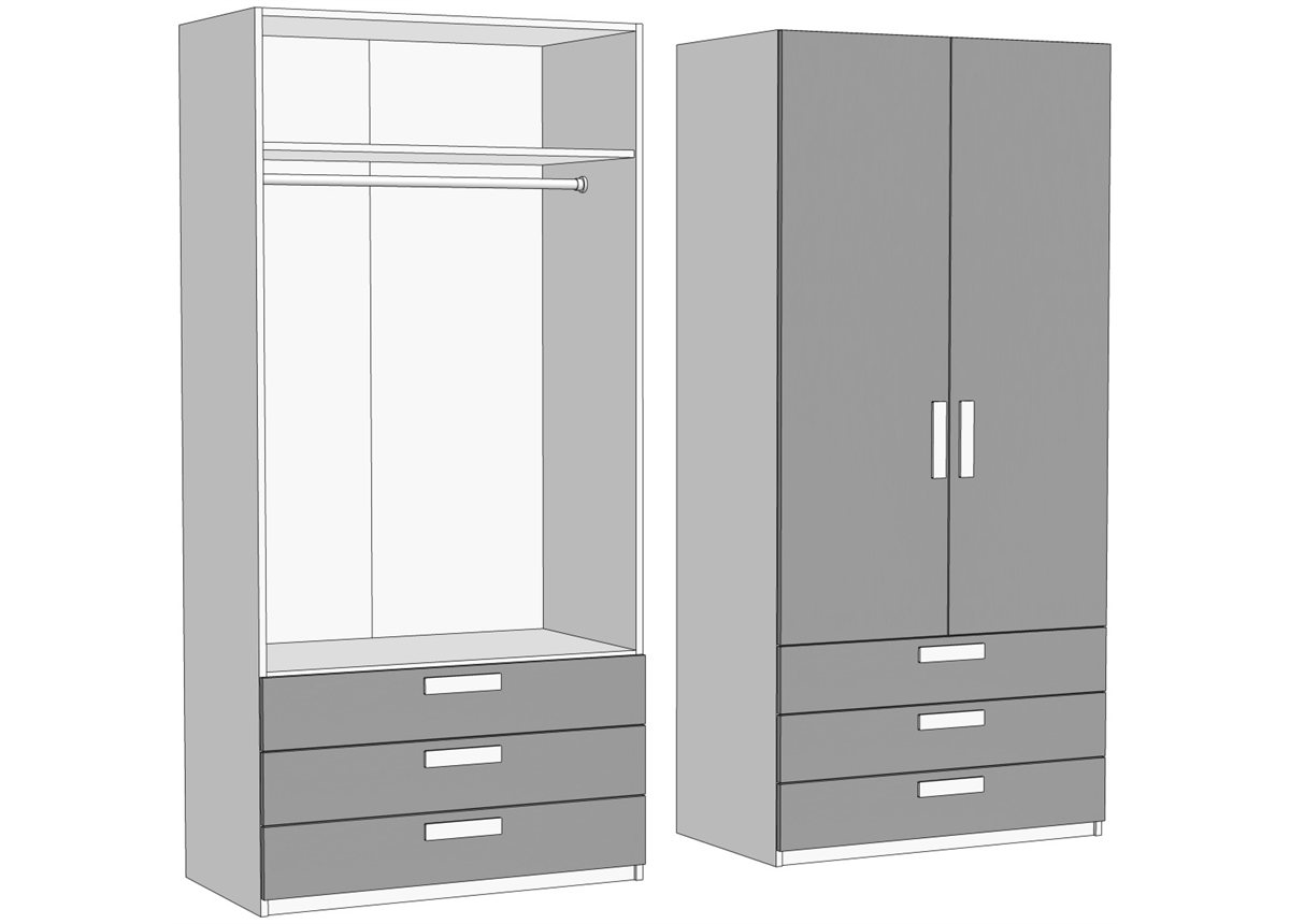Шкаф двухдверный со штангой с 3 ящиками (схема) Fmebel элит