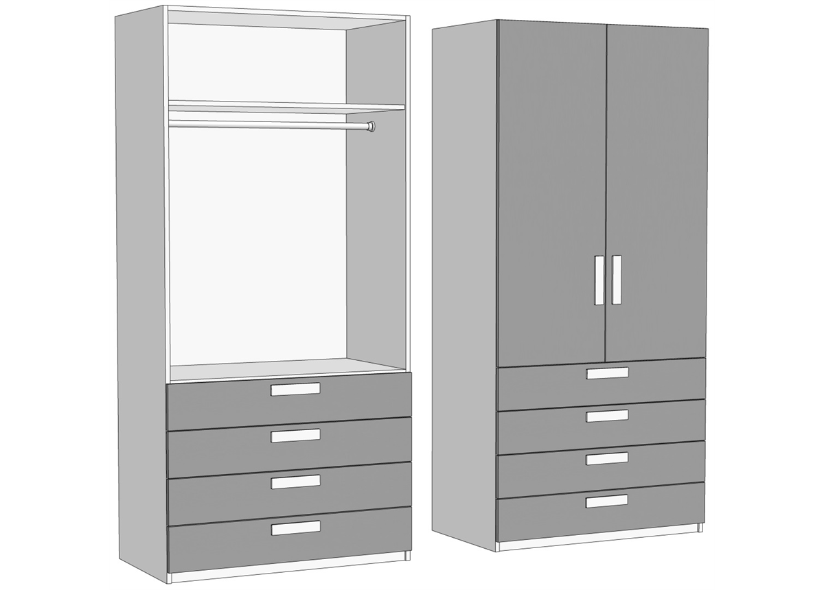 Шкаф двухдверный со штангой с 4 ящиками (схема) Fmebel элит