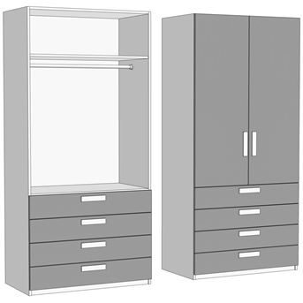 Шкаф двухдверный со штангой с 4 ящиками (схема) Fmebel