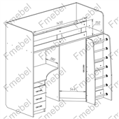 Кровать-чердак со столом Окленд Fmebel 80x190