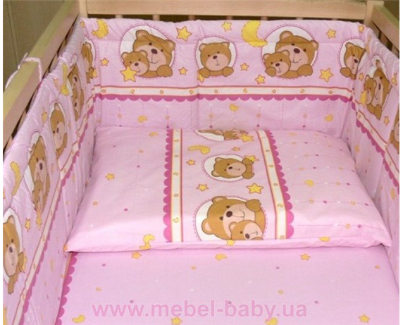 Распродажа ДБ061 Комплект постельного белья Мишки на подушке розовые