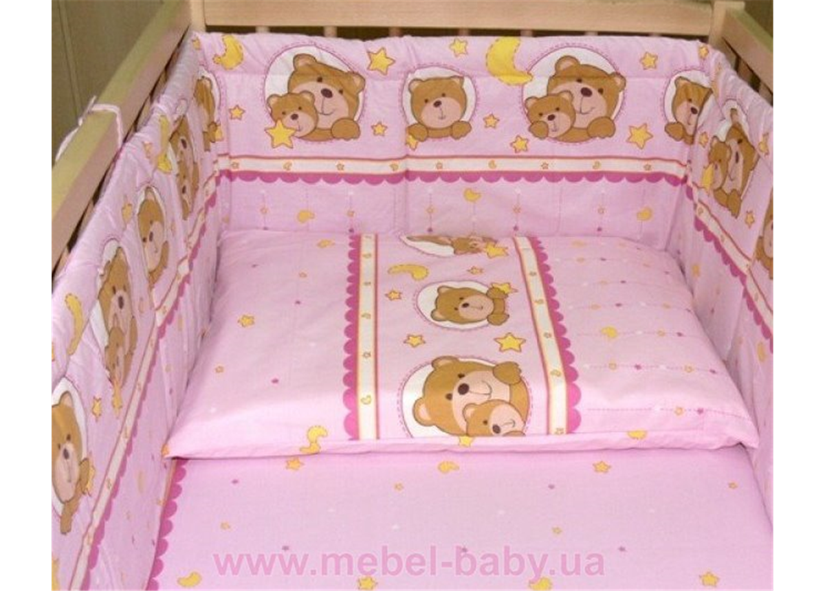 Распродажа ДБ061 Комплект постельного белья Мишки на подушке розовые