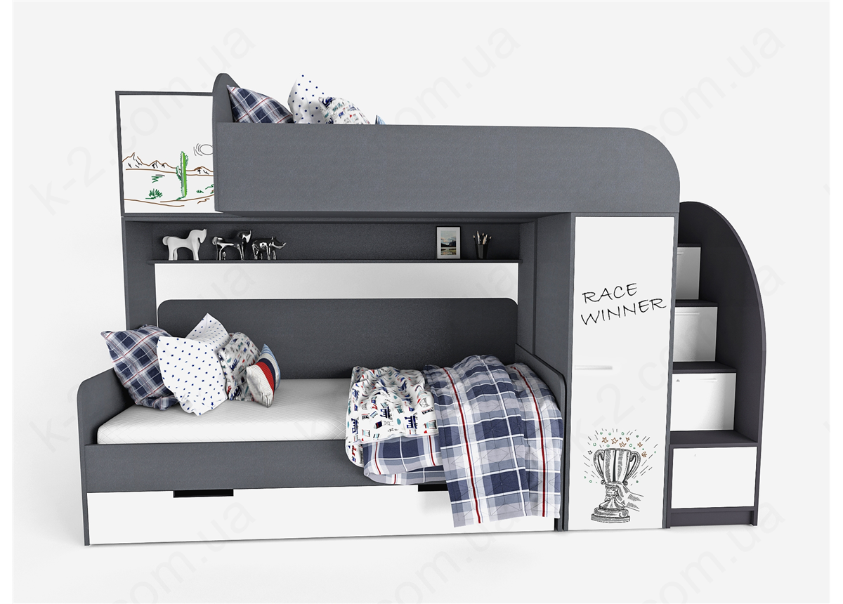 51 Кровать двухъярусная со ступеньками-комодом 90х190/200 серия Dakar К-2 стандарт