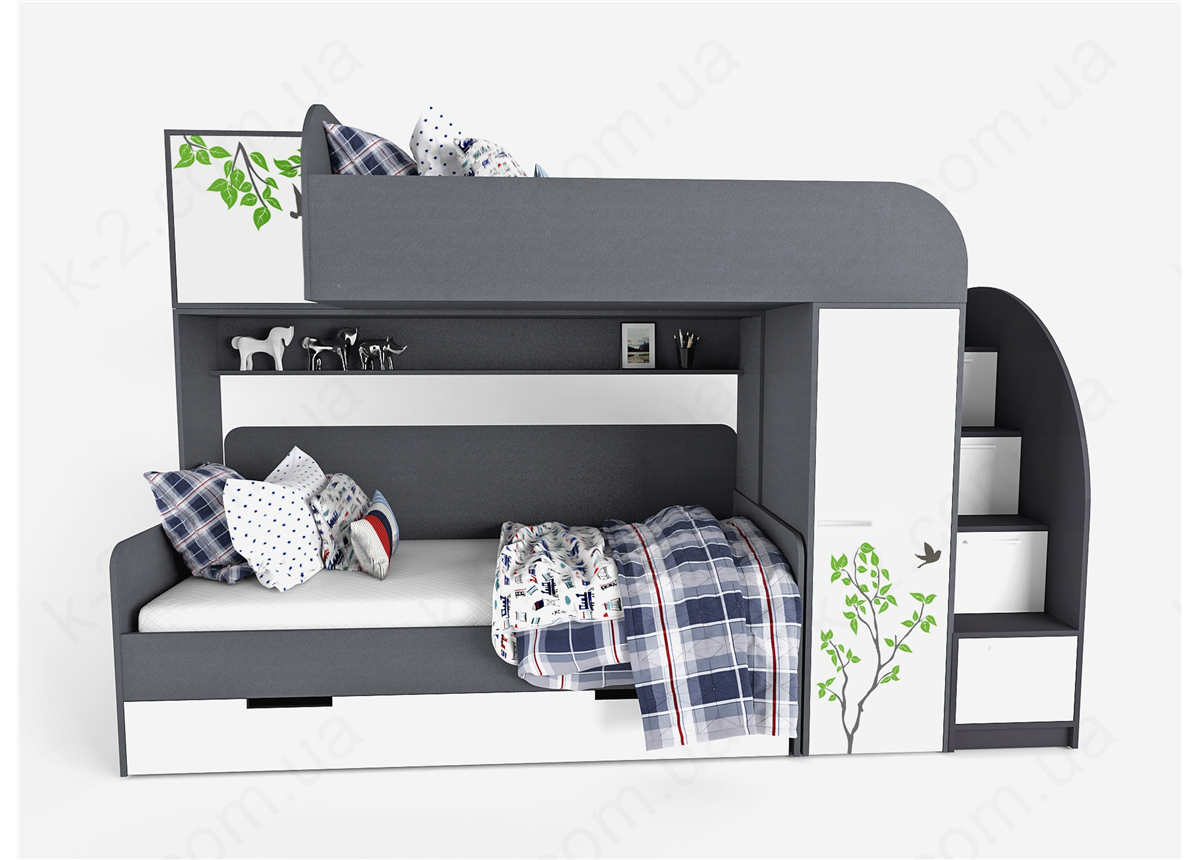 51 Кровать двухъярусная со ступеньками-комодом 90х190/200 серия Forest К-2 стандарт