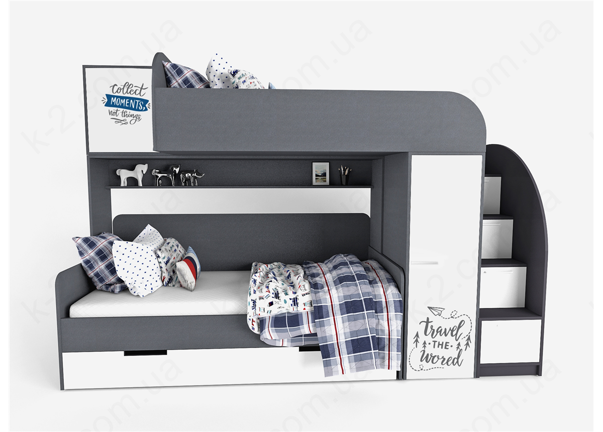 51 Кровать двухъярусная со ступеньками-комодом 90х190/200 серия Travel К-2 элит