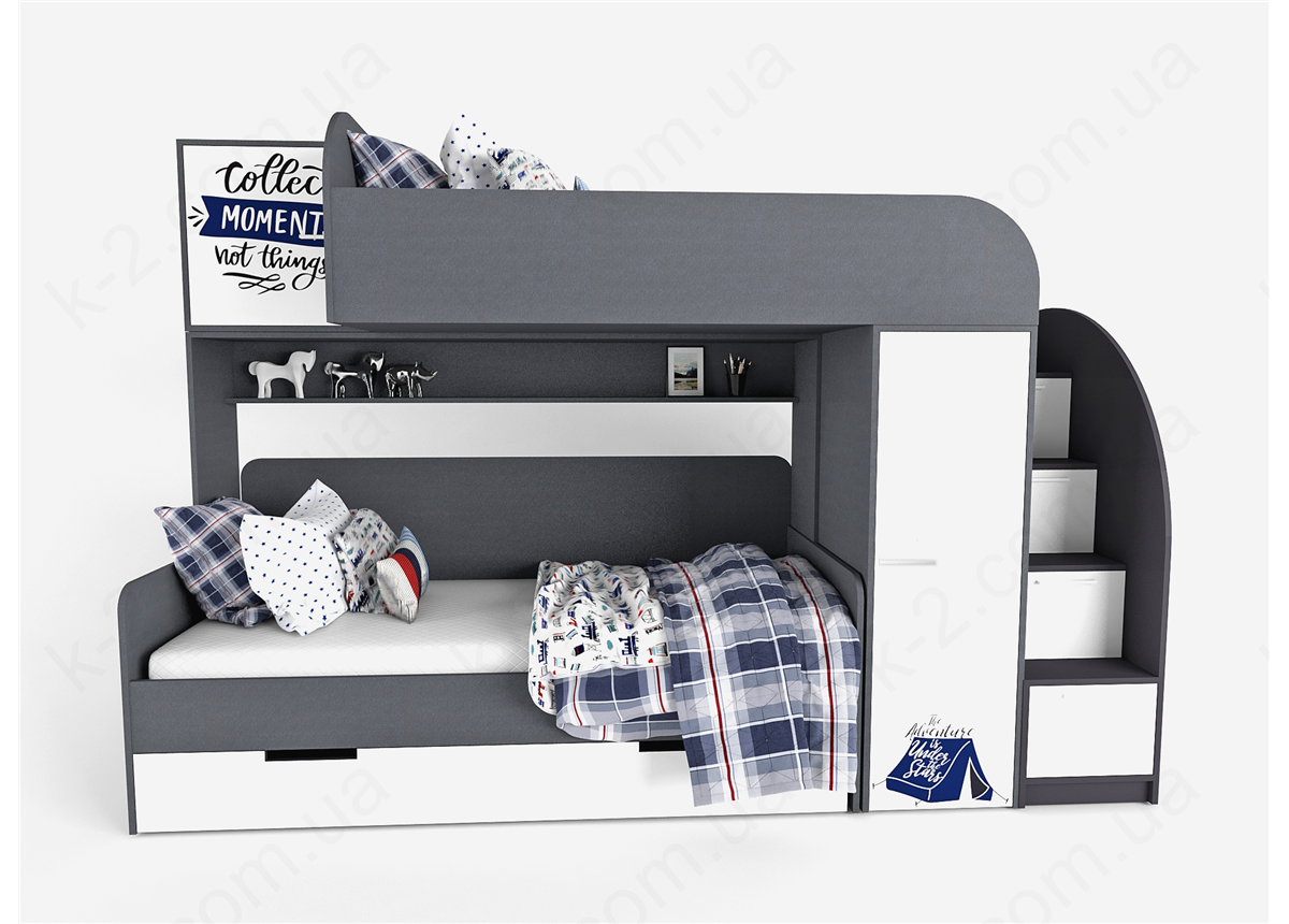 51 Кровать двухъярусная со ступеньками-комодом 90х190/200 серия Voyage К-2 стандарт