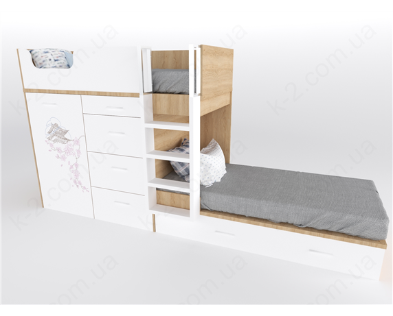 52 Кровать двухъярусная с лестницей 90х200 серия Sakura К-2 стандарт