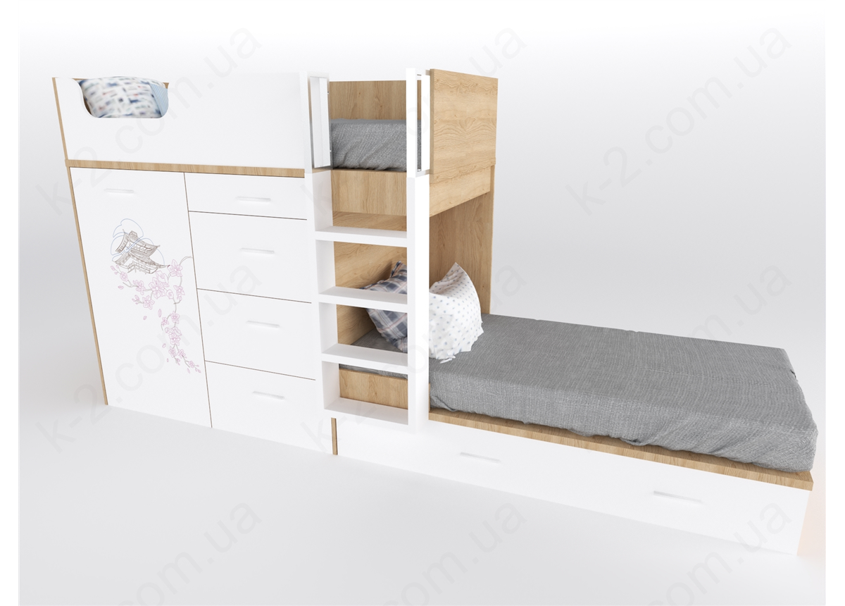 52 Кровать двухъярусная с лестницей 90х200 серия Sakura К-2 стандарт