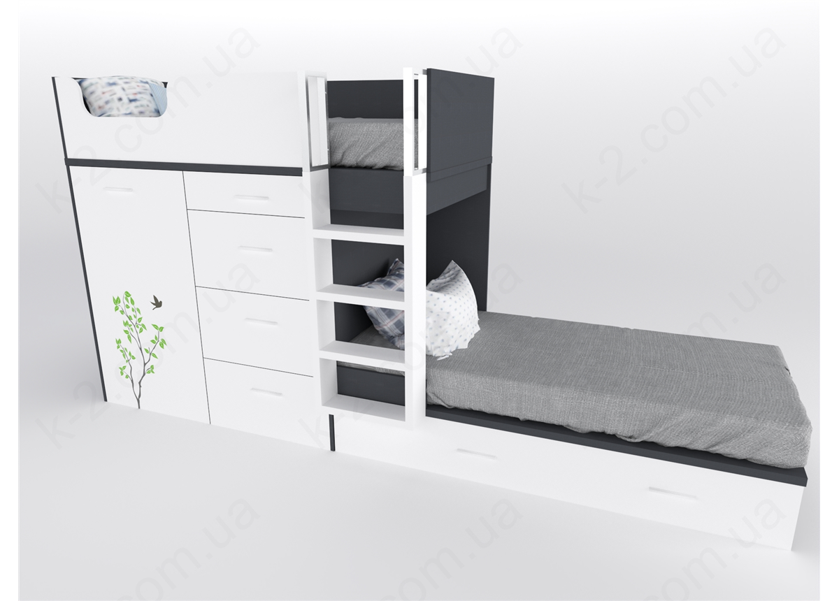 52 Кровать двухъярусная с лестницей 90х200 серия Forest К-2 элит