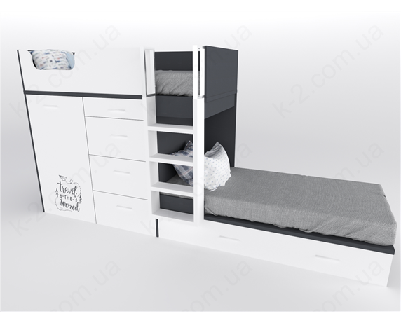 52 Кровать двухъярусная с лестницей 90х200 серия Travel К-2 стандарт