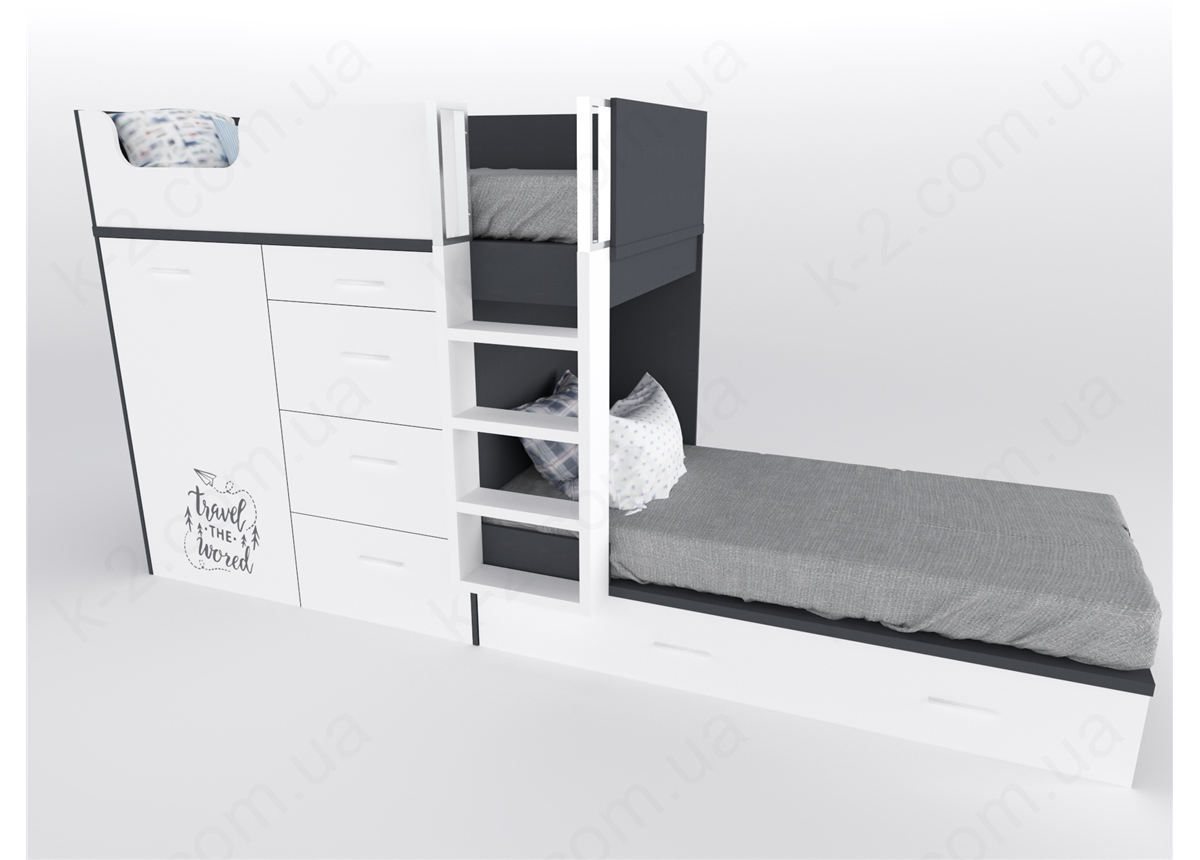 52 Кровать двухъярусная с лестницей 90х200 серия Travel К-2 стандарт