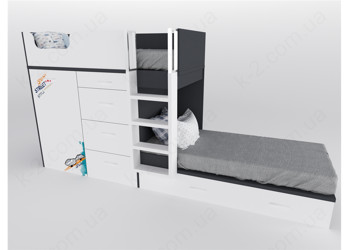 52 Кровать двухъярусная с лестницей 90х200 серия Urban К-2 элит