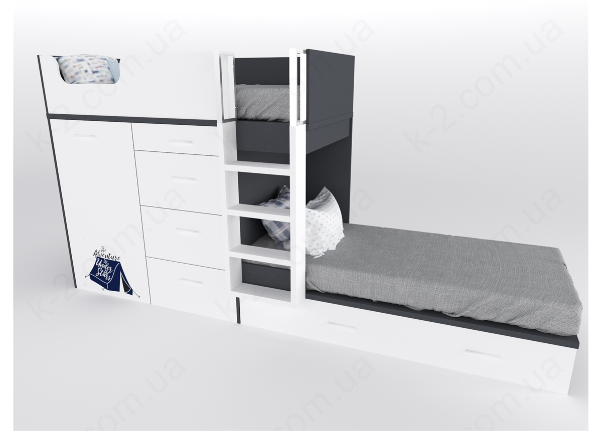 52 Кровать двухъярусная с лестницей 90х200 серия Voyage К-2 элит