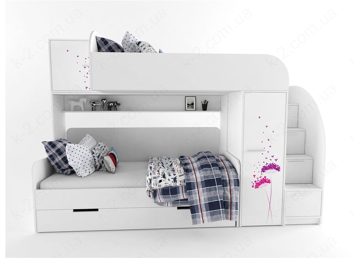 51 Кровать двухъярусная со ступеньками-комодом 90х190/200 серия Wind К-2 стандарт