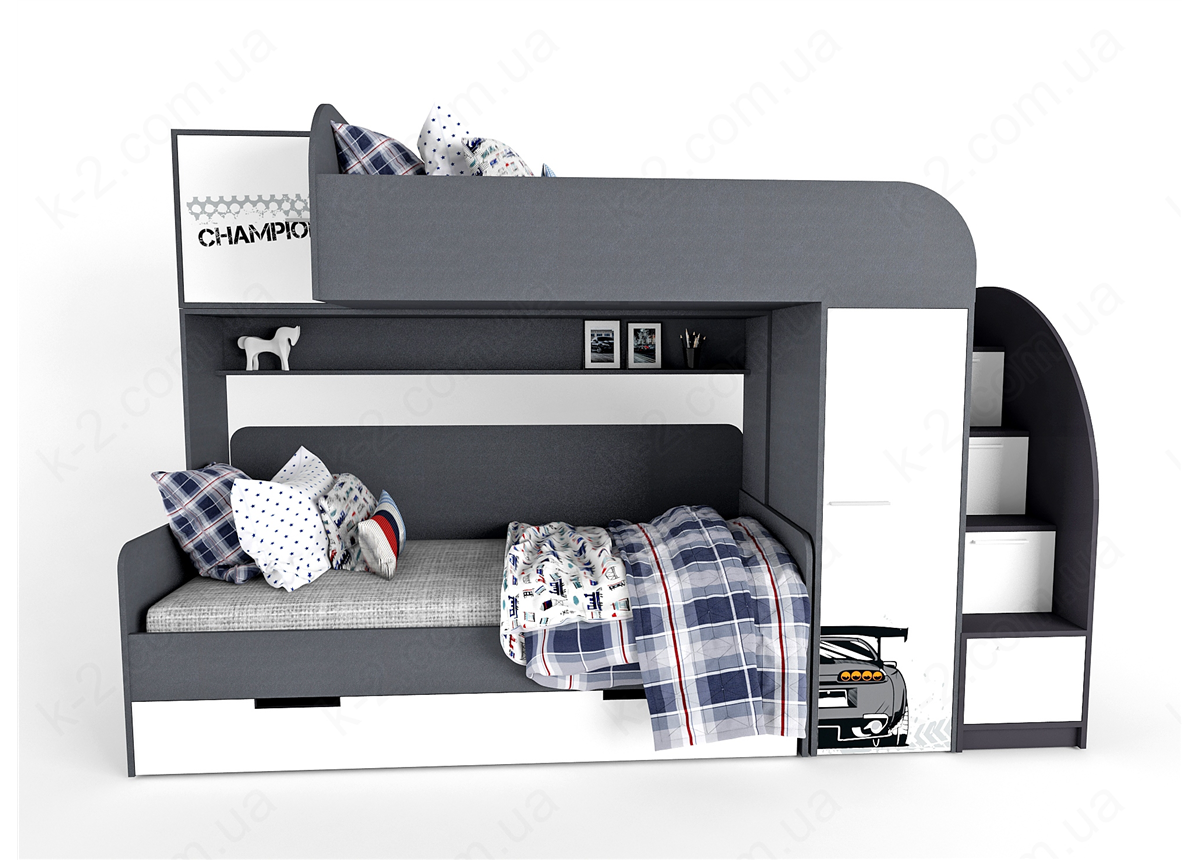 51 Кровать двухъярусная со ступеньками-комодом 90х190/200 серия Xracer К-2 стандарт