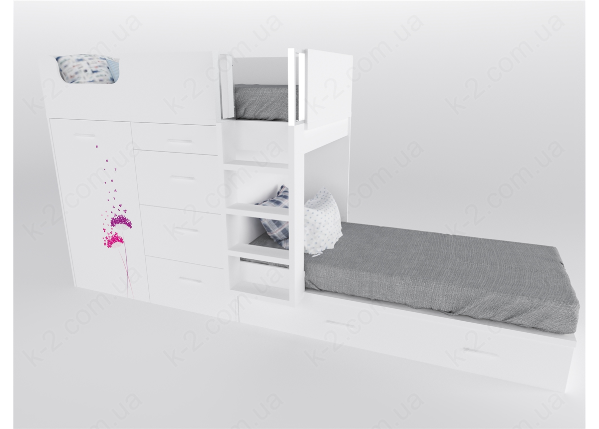 52 Кровать двухъярусная с лестницей 90х200 серия Wind К-2 люкс