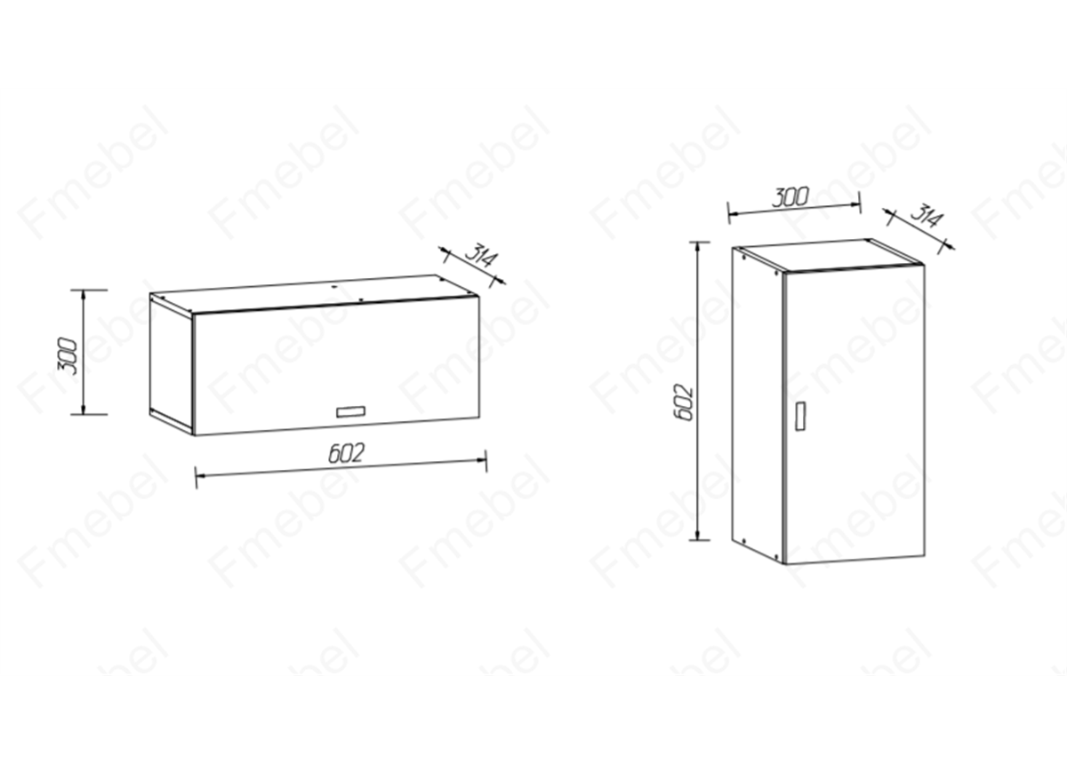 Шкаф навесной горизонтальный свободной длины (схема) 3 Fmebel стандарт