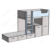 Двухъярусная кровать со шкафом и столом Ла-Пас Fmebel 90x200